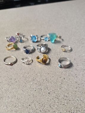 Mixed Gemstone Women's Ring Set — Multicolor Stone Styles 13 Rings Various Sizes